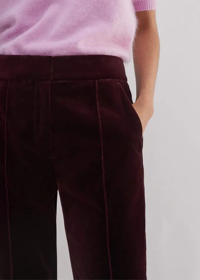 Women Velvet Tux Slim Crop Pant Deep Merlot MEEM
