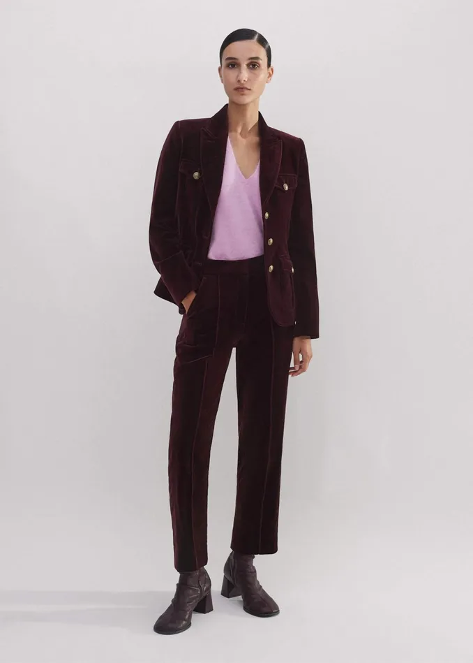 Women Velvet Tux Slim Crop Pant Deep Merlot MEEM