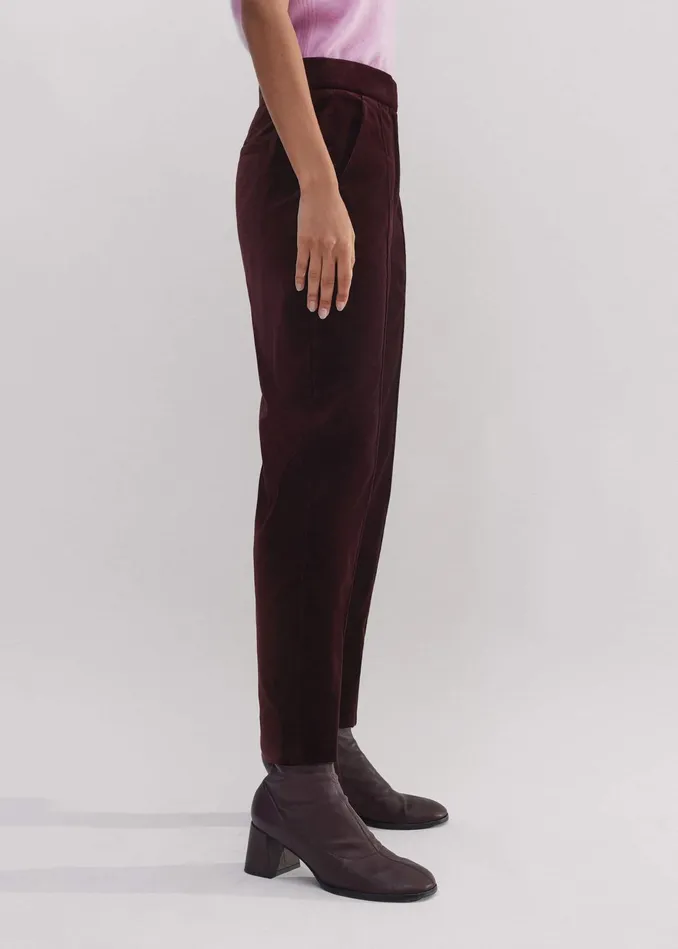Women Velvet Tux Slim Crop Pant Deep Merlot MEEM