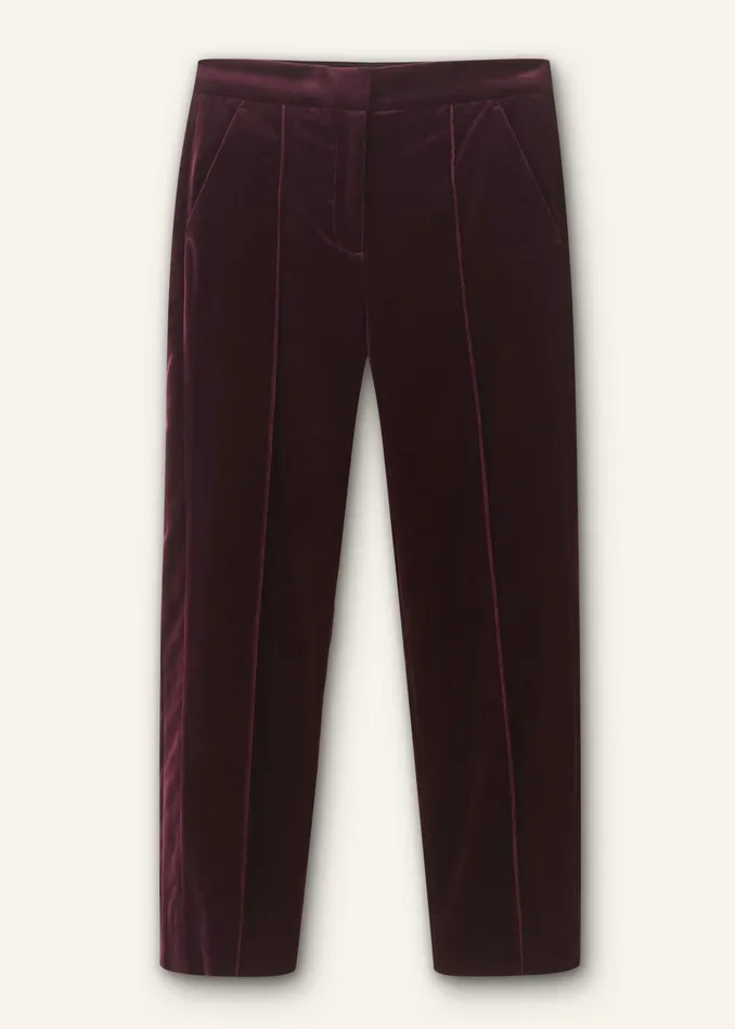 Women Velvet Tux Slim Crop Pant Deep Merlot MEEM
