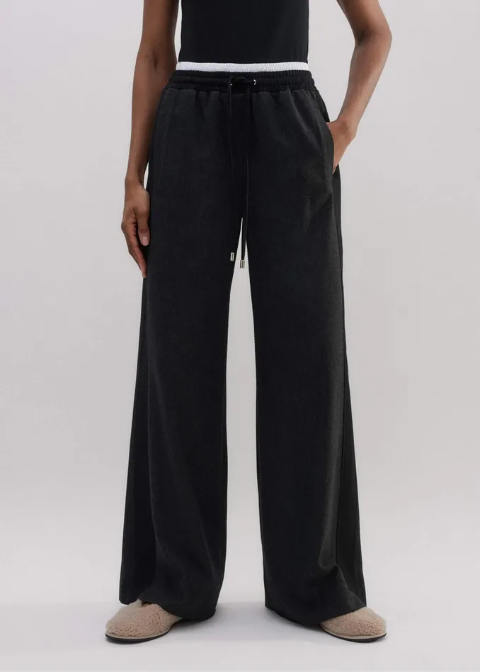 Women WideLeg Side Stripe Track Pant Charcoal Melangeblack MEEM