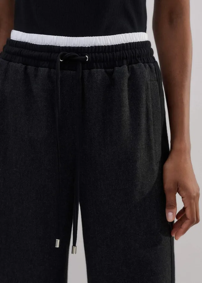 Women WideLeg Side Stripe Track Pant Charcoal Melangeblack MEEM