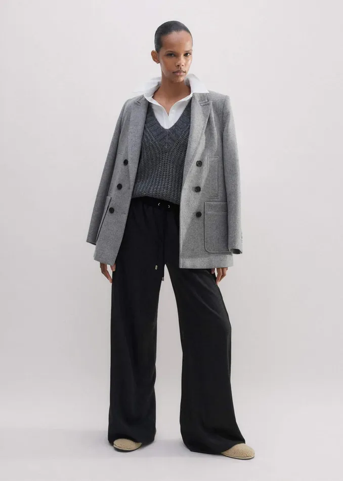 Women WideLeg Side Stripe Track Pant Charcoal Melangeblack MEEM