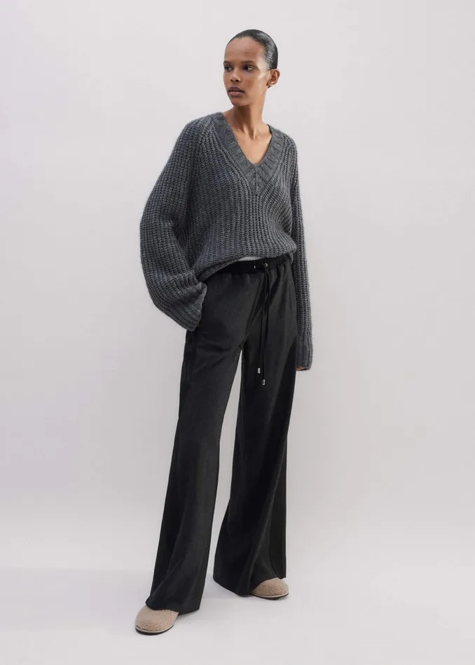 Women WideLeg Side Stripe Track Pant Charcoal Melangeblack MEEM