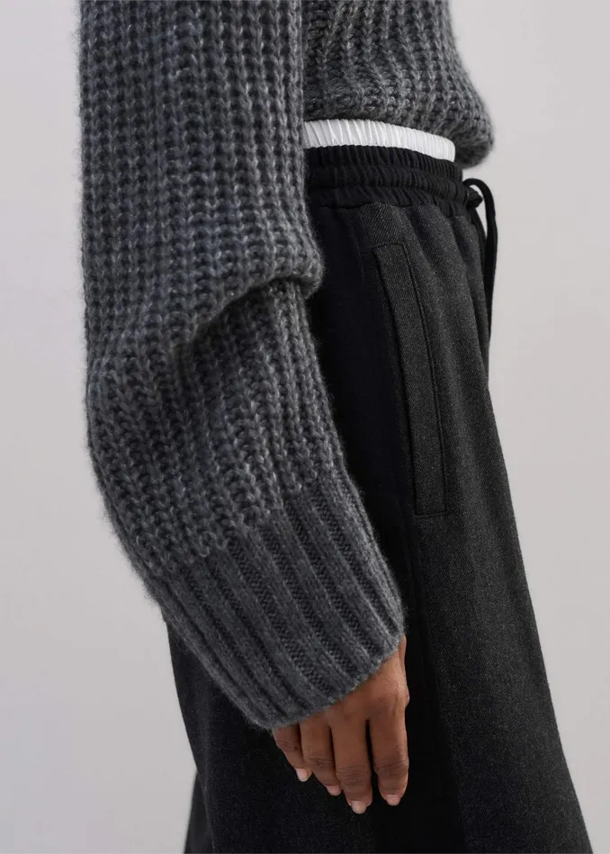 Women WideLeg Side Stripe Track Pant Charcoal Melangeblack MEEM