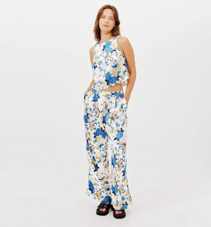 Women Wideleg Satin Trousers 8211 Ecru Print Promod Trousers Women Wideleg Satin Trousers 8211 Ecru Print Promod Trousers