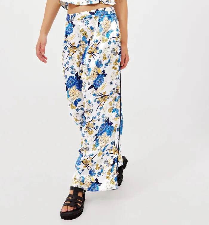 Women Wideleg Satin Trousers 8211 Ecru Print Promod Trousers Women Wideleg Satin Trousers 8211 Ecru Print Promod Trousers