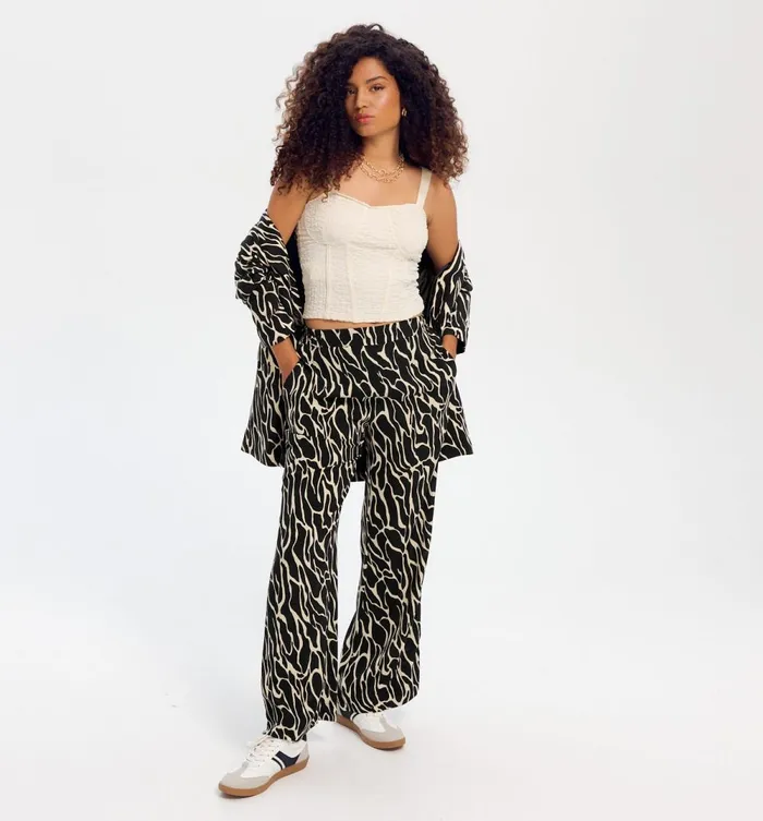 Women Wideleg Zebra Pattern Trousers 8211 Multico Promod Trousers Women Wideleg Zebra Pattern Trousers 8211 Multico Promod Trousers