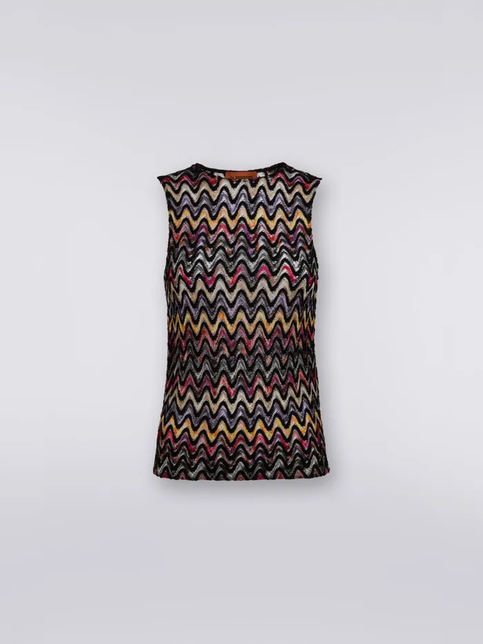 Women Wool And Viscose Tank Top With Wave Motif And Lace Multicoloured Missoni Tshirts And Tops Women Wool And Viscose Tank Top With Wave Motif And Lace Multicoloured Missoni Tshirts And Tops