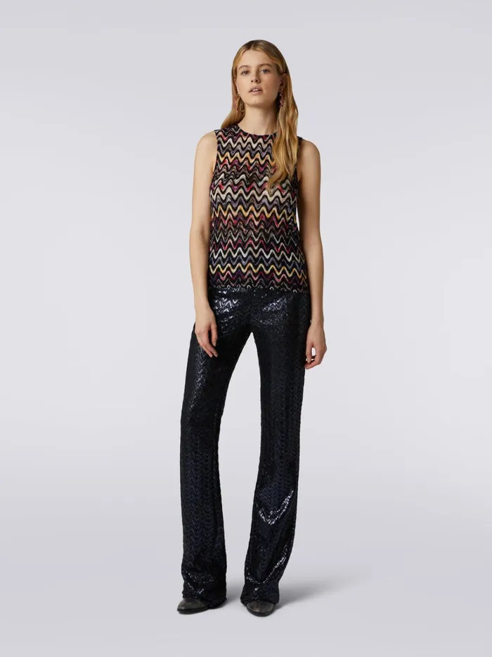 Women Wool And Viscose Tank Top With Wave Motif And Lace Multicoloured Missoni Tshirts And Tops Women Wool And Viscose Tank Top With Wave Motif And Lace Multicoloured Missoni Tshirts And Tops