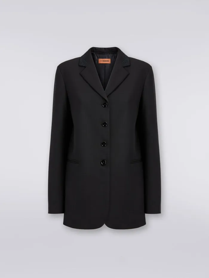 Women Wool Blazer With Zigzag Embroidery Black Missoni Coats and Jackets