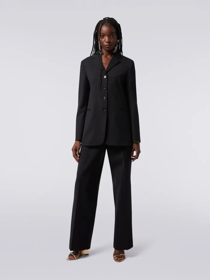 Women Wool Blazer With Zigzag Embroidery Black Missoni Coats and Jackets Women Wool Blazer With Zigzag Embroidery Black Missoni Coats and Jackets