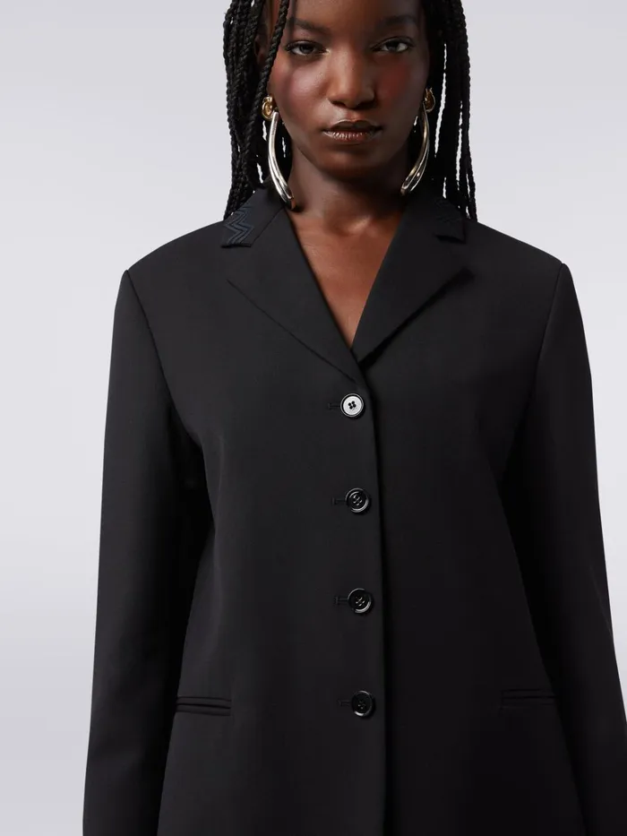Women Wool Blazer With Zigzag Embroidery Black Missoni Coats and Jackets Women Wool Blazer With Zigzag Embroidery Black Missoni Coats and Jackets