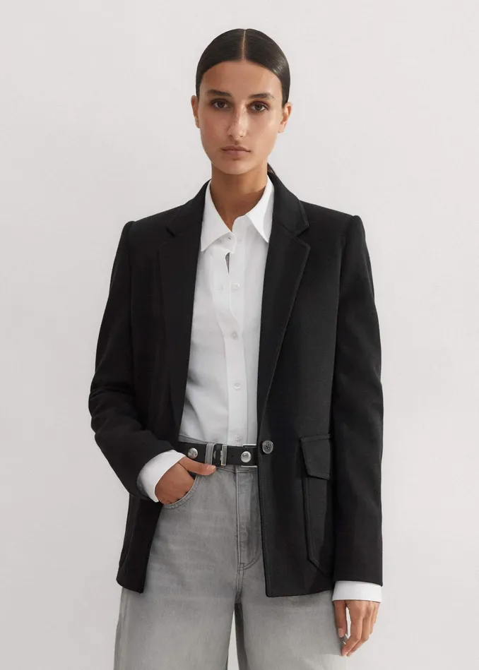 Women WoolBlend Travel Tailoring Blazer Black MEEM