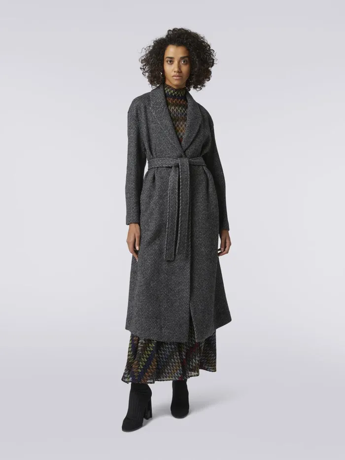 Women Wool Coat With Herringbone Pattern Black Missoni Coats and Jackets Women Wool Coat With Herringbone Pattern Black Missoni Coats and Jackets