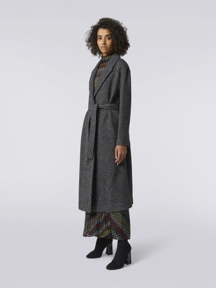 Women Wool Coat With Herringbone Pattern Black Missoni Coats and Jackets Women Wool Coat With Herringbone Pattern Black Missoni Coats and Jackets