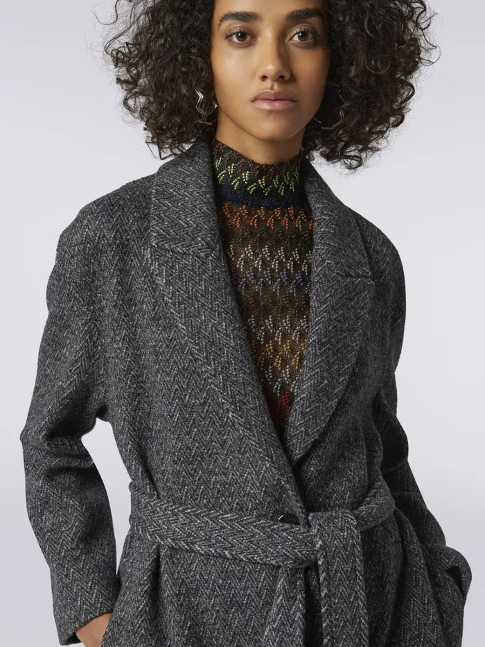 Women Wool Coat With Herringbone Pattern Black Missoni Coats and Jackets Women Wool Coat With Herringbone Pattern Black Missoni Coats and Jackets