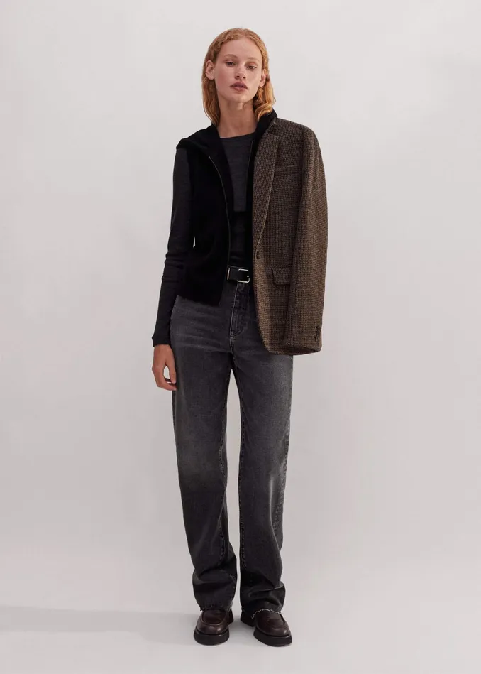 Women Wool Jersey Crew Neck Top Charcoal Marl MEEM
