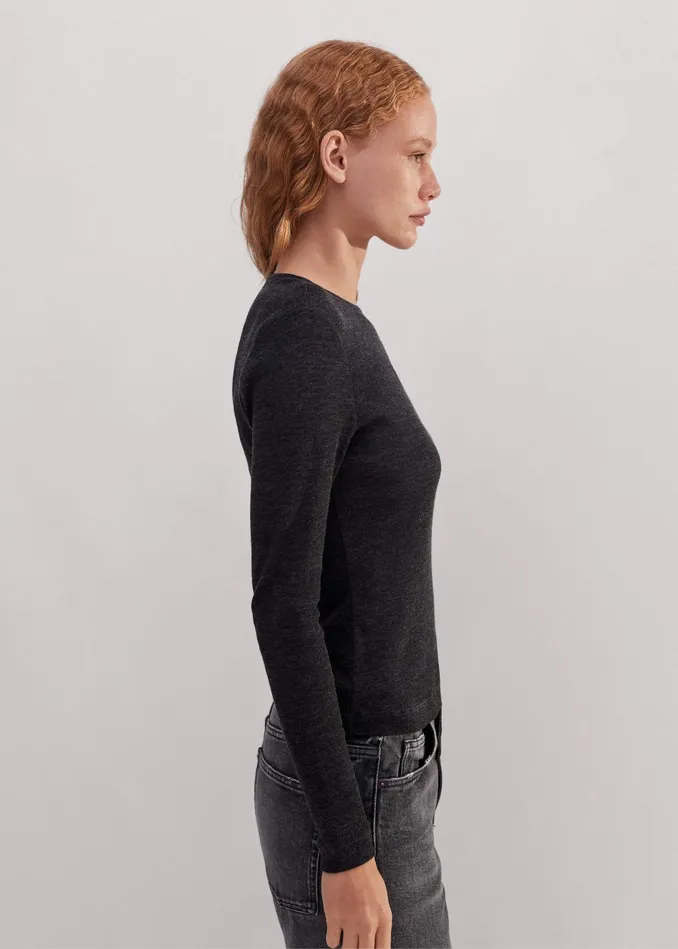 Women Wool Jersey Crew Neck Top Charcoal Marl MEEM