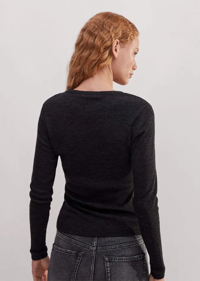 Women Wool Jersey Crew Neck Top Charcoal Marl MEEM