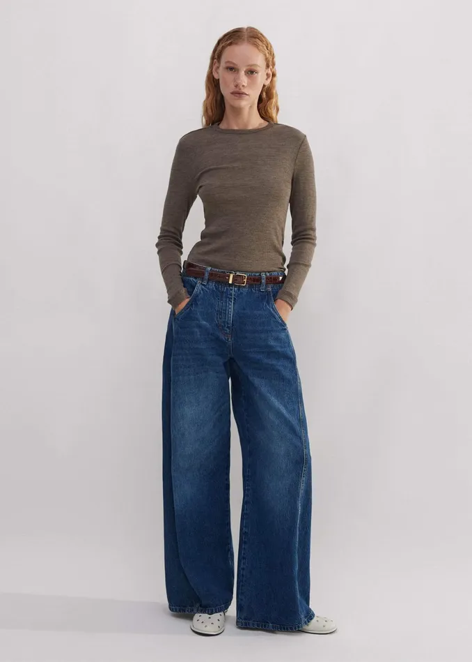 Women Wool Jersey Crew Neck Top Mocha Melange MEEM