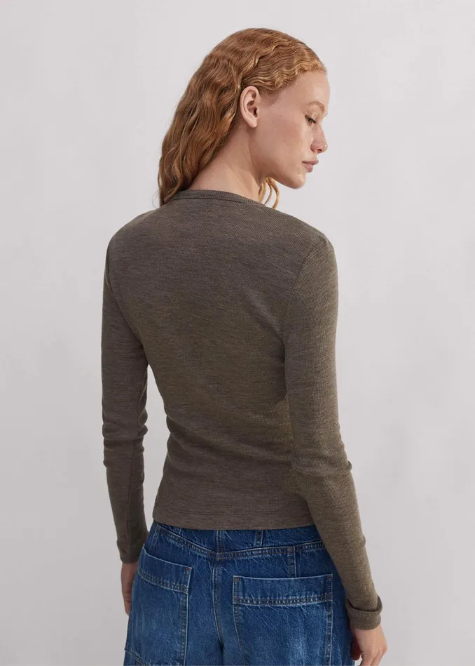 Women Wool Jersey Crew Neck Top Mocha Melange MEEM
