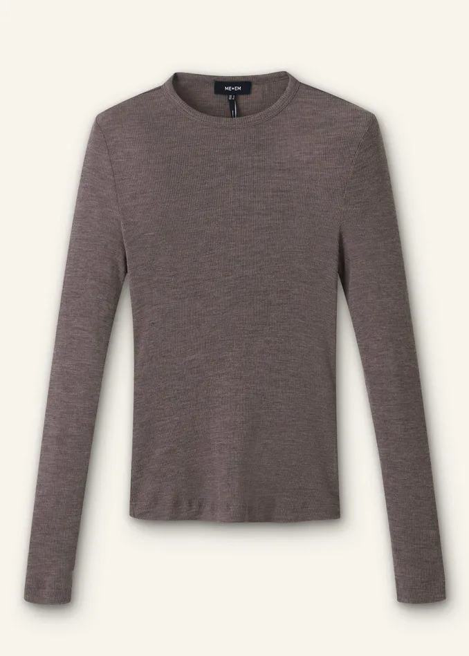 Women Wool Jersey Crew Neck Top Mocha Melange MEEM