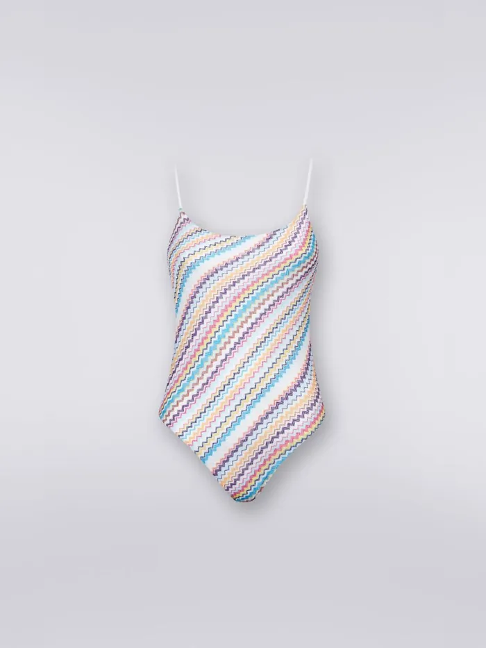 Women Zigzag Knit OnePiece Swimming Costume With Thin Adjustable Straps Multicoloured Missoni Swimsuits Women Zigzag Knit OnePiece Swimming Costume With Thin Adjustable Straps Multicoloured Missoni Swimsuits