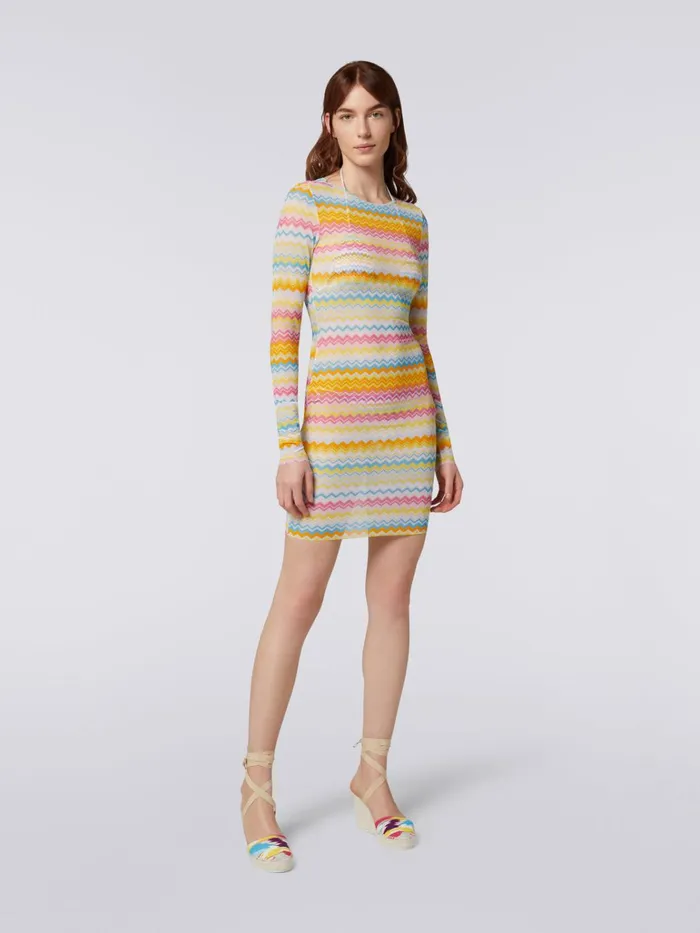 Women Zigzag Print Tulle Cover Up MiniDress Multicoloured Missoni Tshirts And Tops