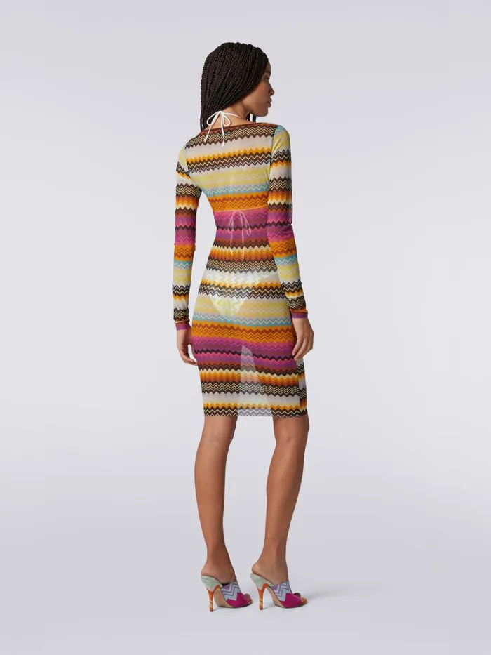 Women Zigzag Print Tulle Cover Up MiniDress Multicoloured Missoni Tshirts And Tops