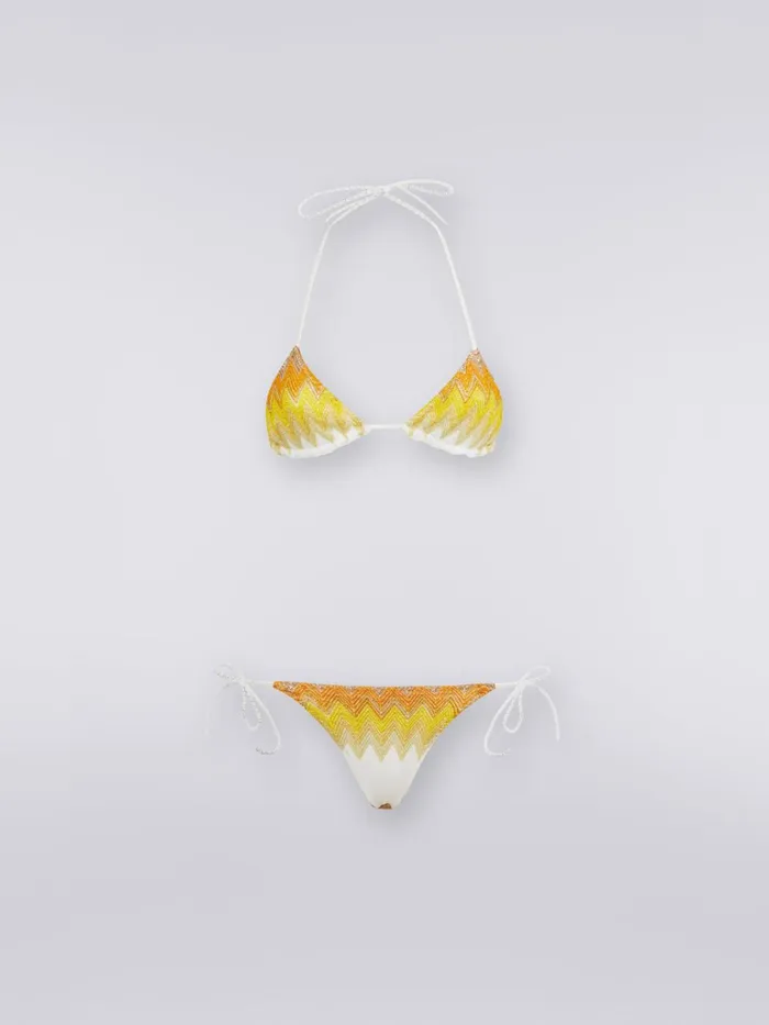 Women Zigzag Viscose Blend Bikini With Lurex White Yellow and Ochre Missoni Swimsuits