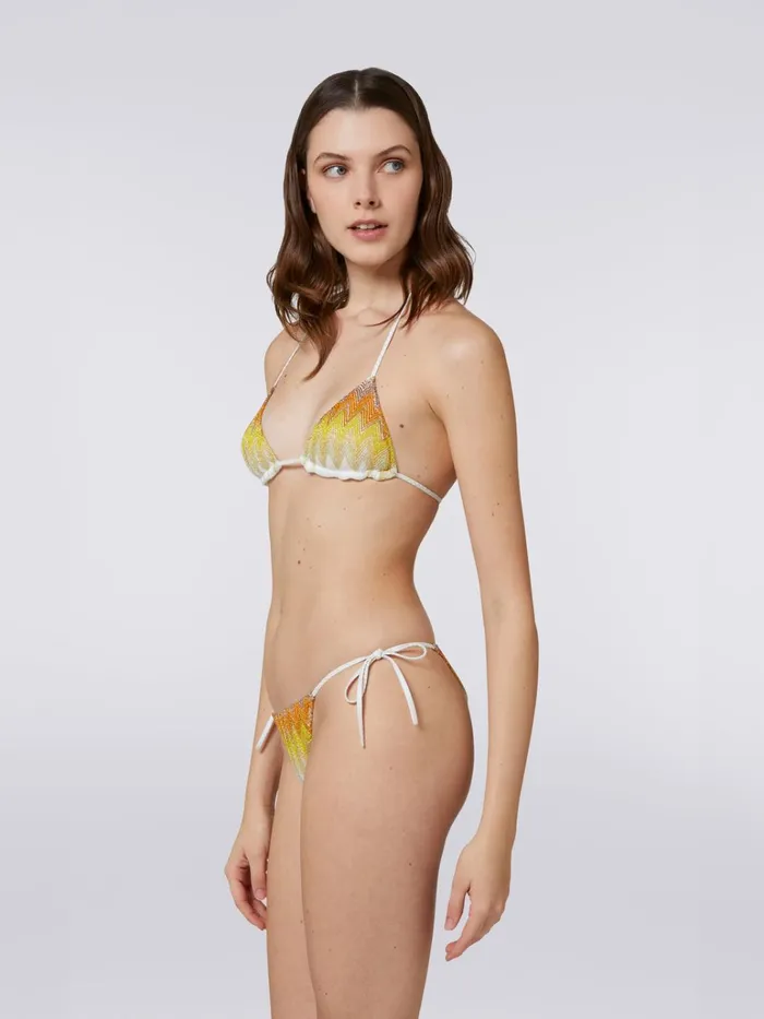 Women Zigzag Viscose Blend Bikini With Lurex White Yellow and Ochre Missoni Swimsuits