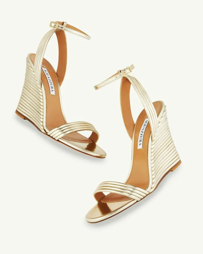 Wow Wedge 95 Gold Women Aquazzura Sandals