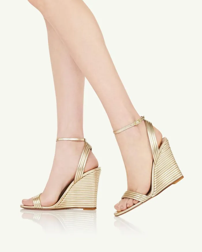 Wow Wedge 95 Gold Women Aquazzura Sandals