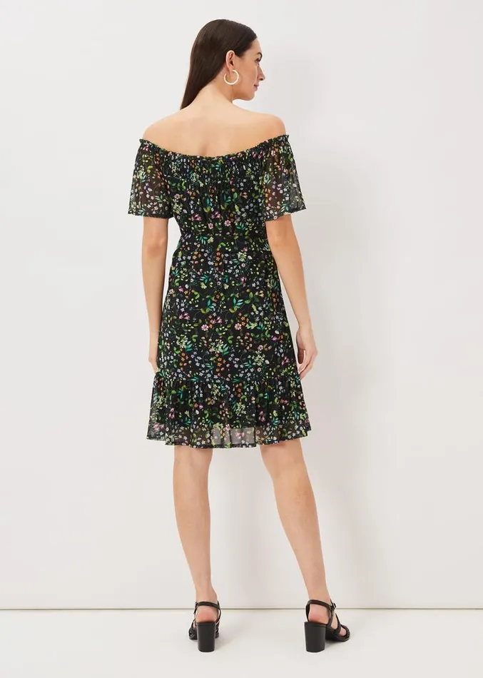 Zaylah Shirred Floral Mesh Dress Blackmulti Women Phase Eight Dresses