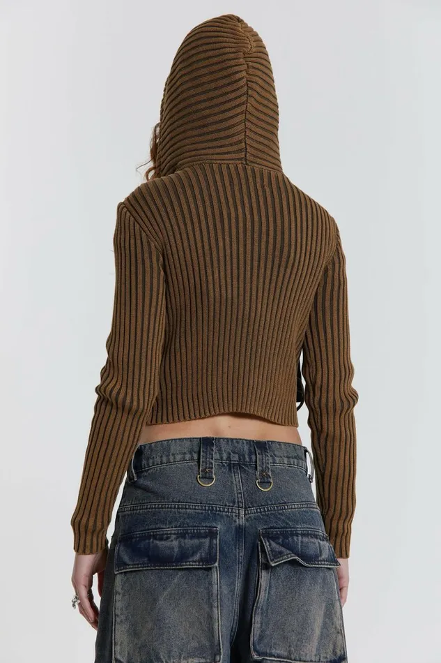 Zenith Hooded Jacket Blue Women Jaded London Knitwear Zenith Hooded Jacket Blue Women Jaded London Knitwear